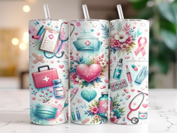 Download Floral Nurse 20oz Skinny Tumbler Wrap - Skinny tumbler wrap Collection