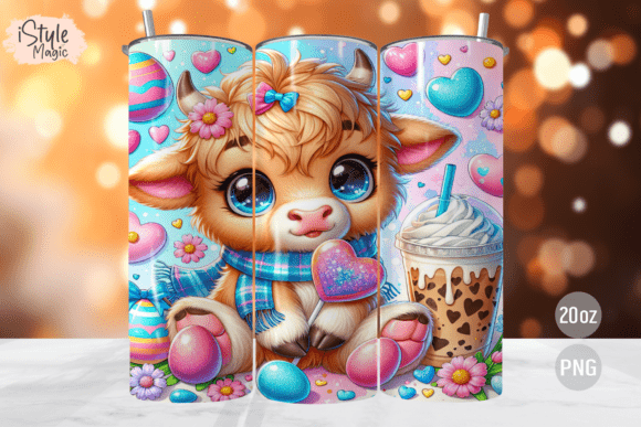 Download Easter Highland Cow Tumbler Wrap PNG - Tumbler wrap png Collection