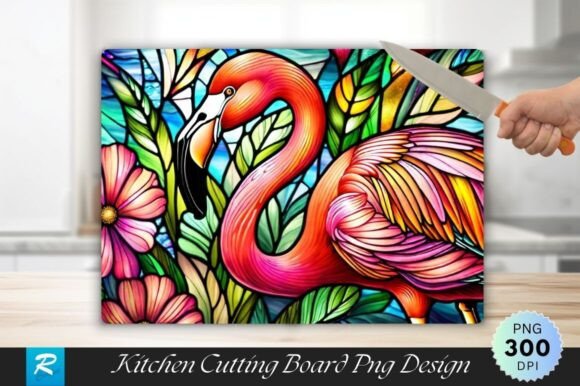 Download Flamingo Stained Glass Cutting Board PNG - Premium Resources