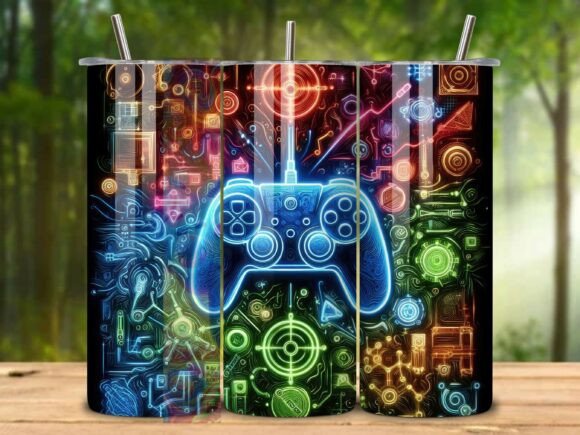 Download Neon Gamer 20oz Tumbler Wrap Png V.6 - Tumbler wrap png Collection