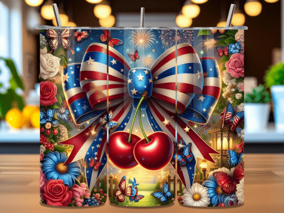 Download Patriotic Cherry Bow Tumbler Wrap PNG - Premium Resources