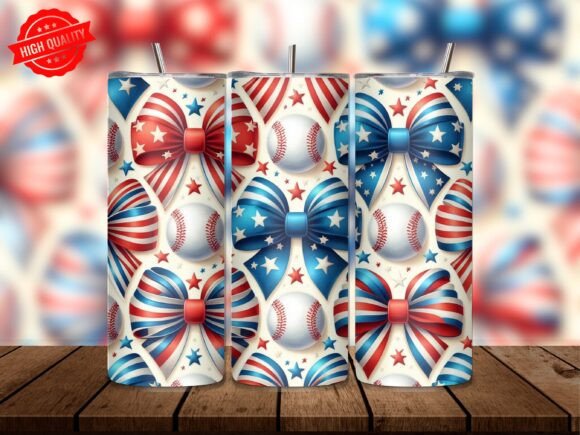 Download Patriotic Baseball Bow Tumbler Wrap - Premium Resources